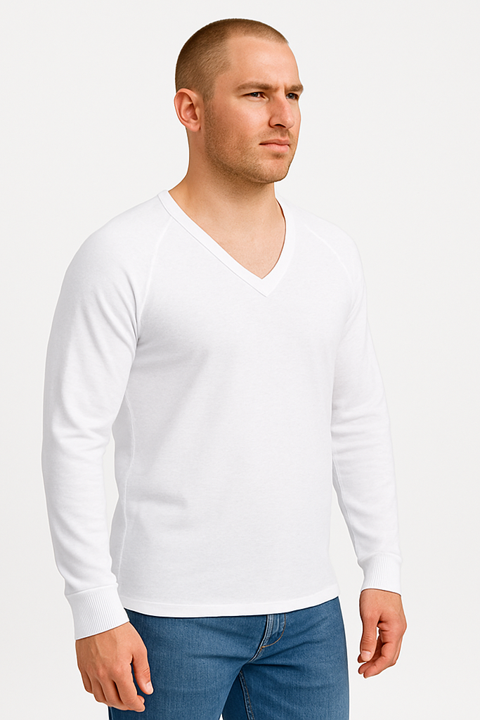 Longsleeve męski biały z dekoltem V Danny