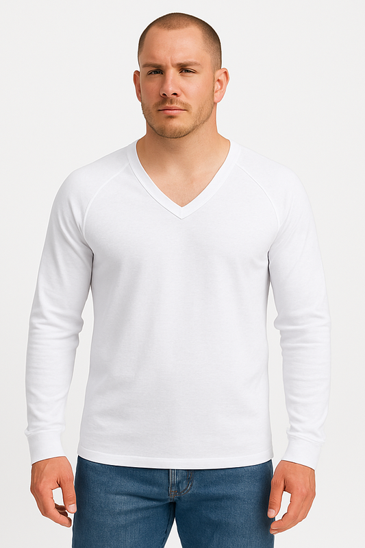 Longsleeve męski biały z dekoltem V Danny