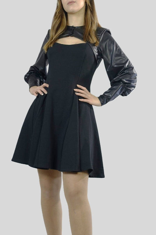 Dresowa czarna sukienka z ekoskórą S31 - DANNY