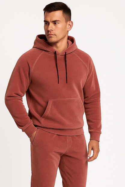 Komplet męski welurowy różowy bluza z kapturem i spodnie joggery - DANNY