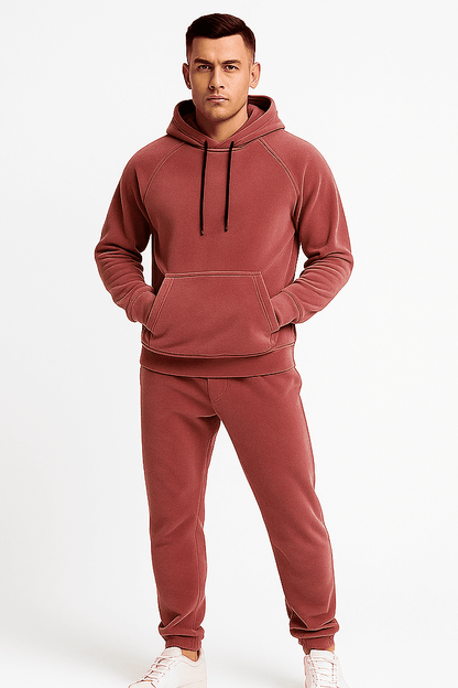 Komplet męski welurowy różowy bluza z kapturem i spodnie joggery - DANNY