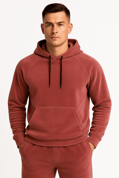 Komplet męski welurowy różowy bluza z kapturem i spodnie joggery - DANNY