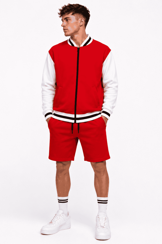 Komplet Męski Varsity Czerwony – Bluza Baseballowa i Szorty Premium 320 g | DANNY