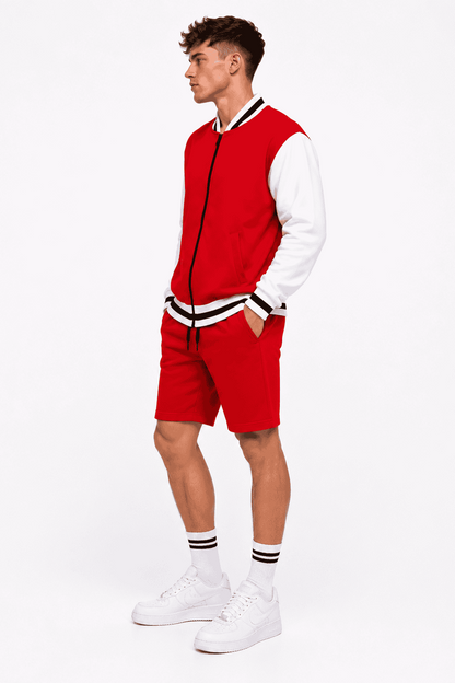 Komplet Męski Varsity Czerwony – Bluza Baseballowa i Szorty Premium 320 g | DANNY 