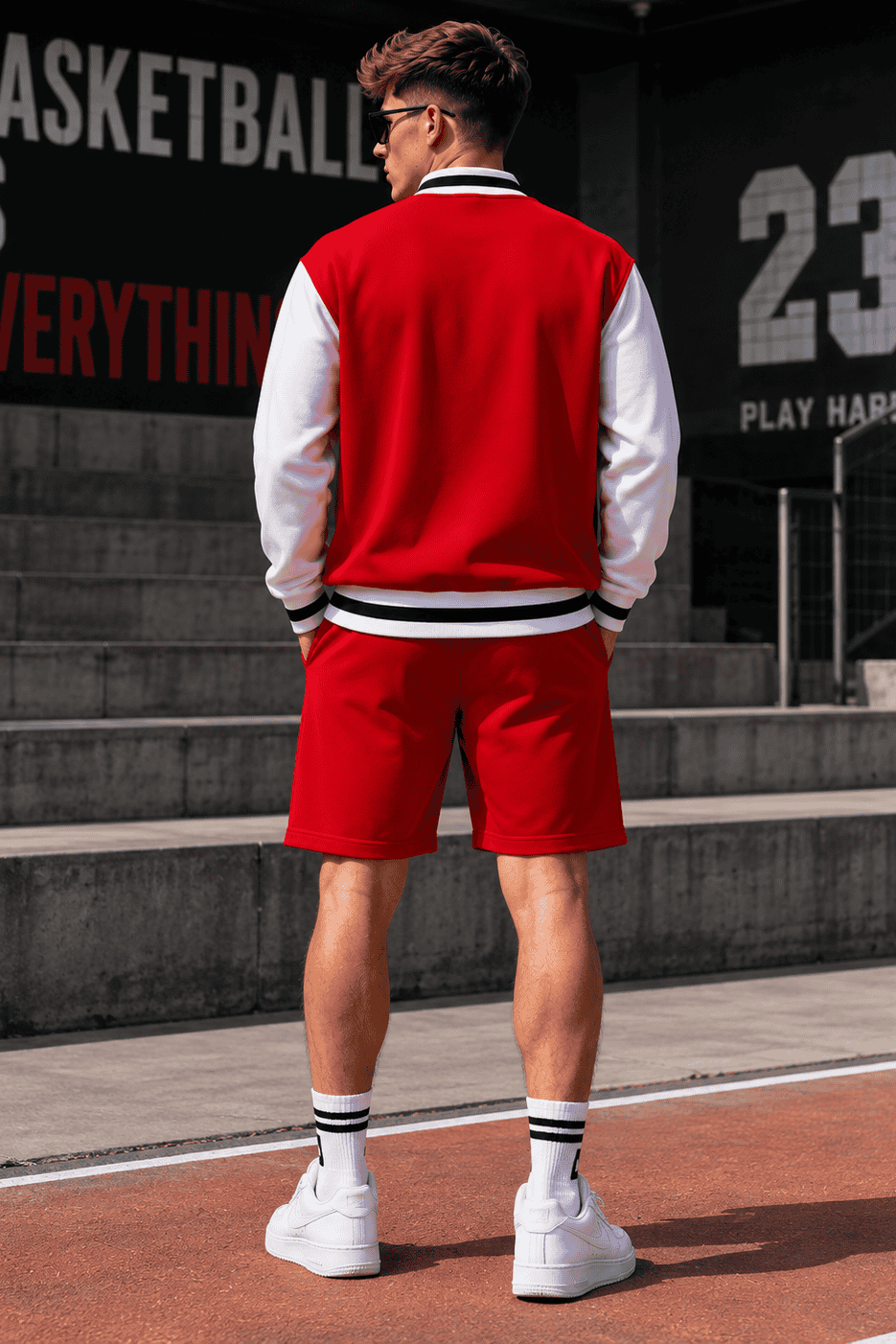 Komplet Męski Varsity Czerwony – Bluza Baseballowa i Szorty Premium 320 g | DANNY 