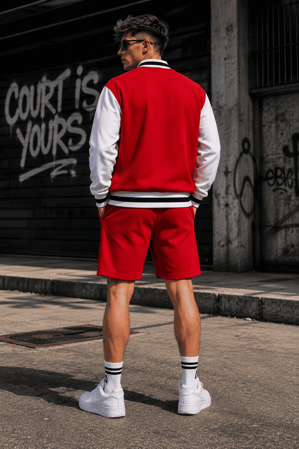 Komplet Męski Varsity Czerwony – Bluza Baseballowa i Szorty Premium 320 g | DANNY