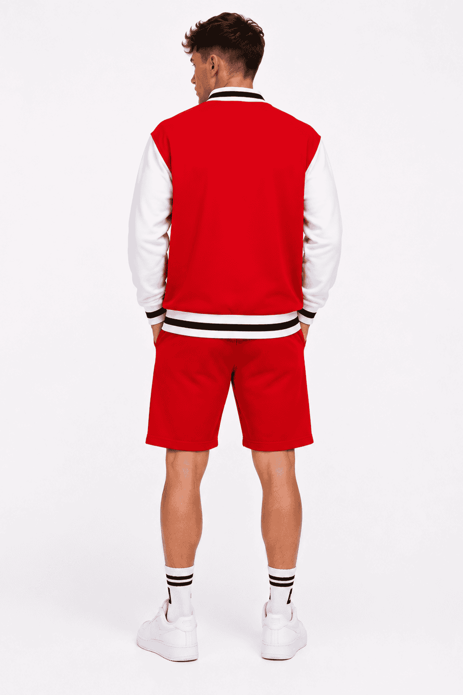 Komplet Męski Varsity Czerwony – Bluza Baseballowa i Szorty Premium 320 g | DANNY