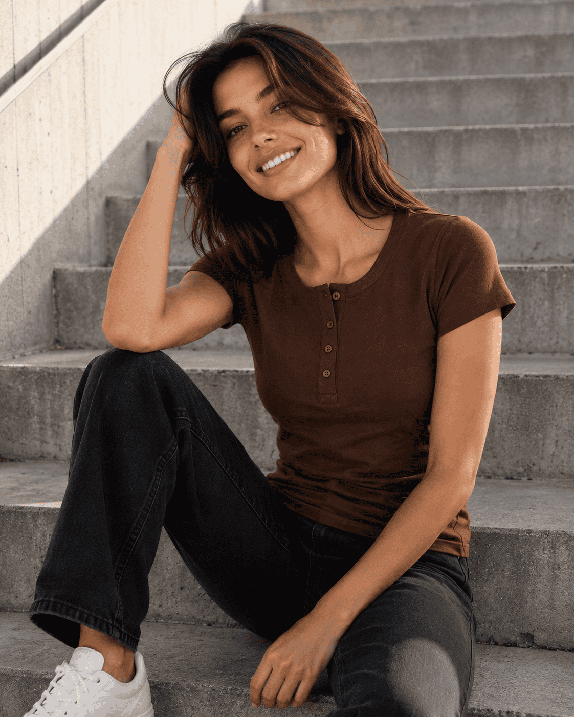 koszulka damska henley brazowa Danny streetwear1