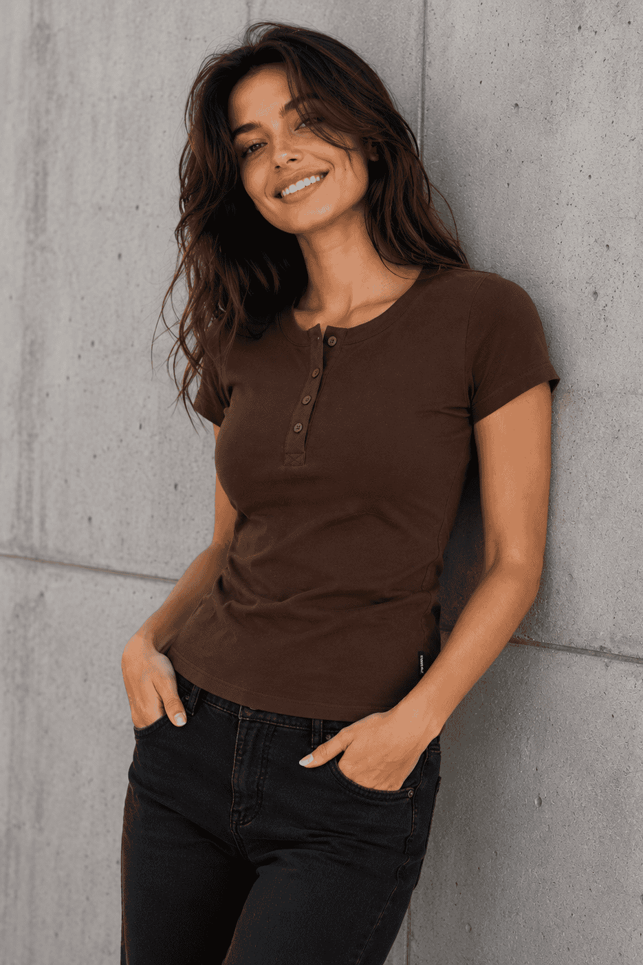 koszulka damska henley brazowa Danny streetwear