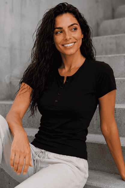 koszulka damska henley czarna streetwear danny