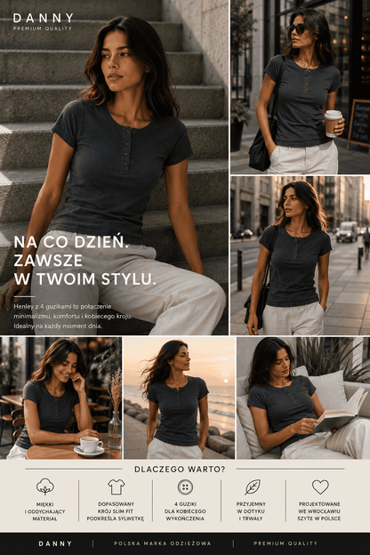 Koszulka damska henley szara danny marka polaka