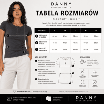Koszulka damska henley szara danny taela rozmiarów