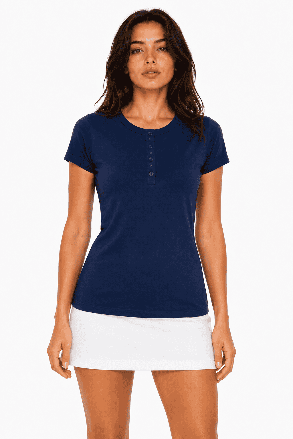 Koszulka damska Henley Slim Fit królewski granat – ujęcie na wprost