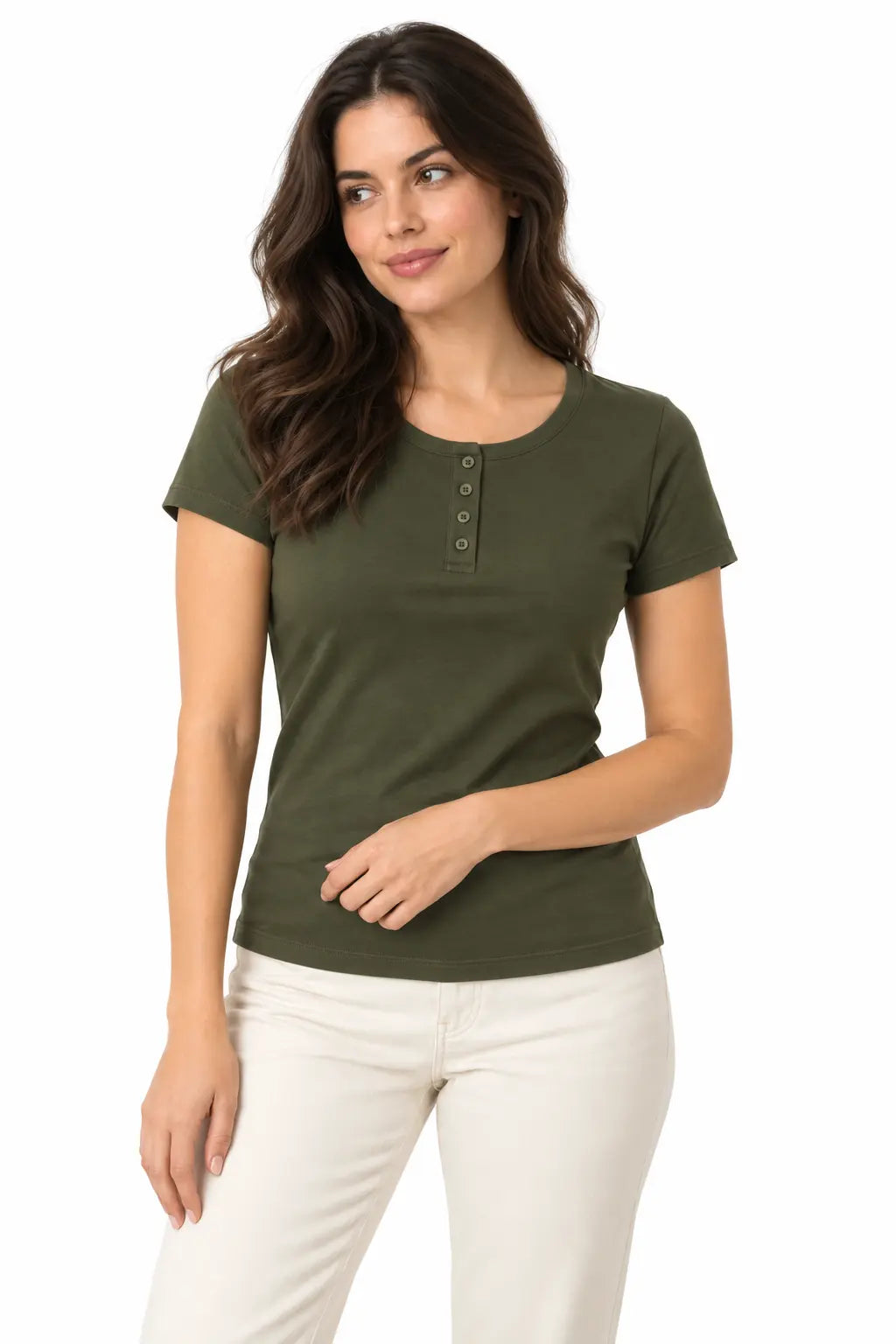 Koszulka damska Henley Olive 2 DANNY – widok z przodu