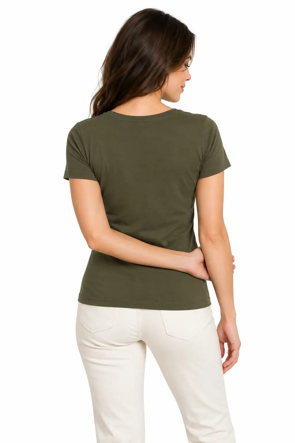 Koszulka damska Henley Olive 2 Slim Fit – widok z tyłu
