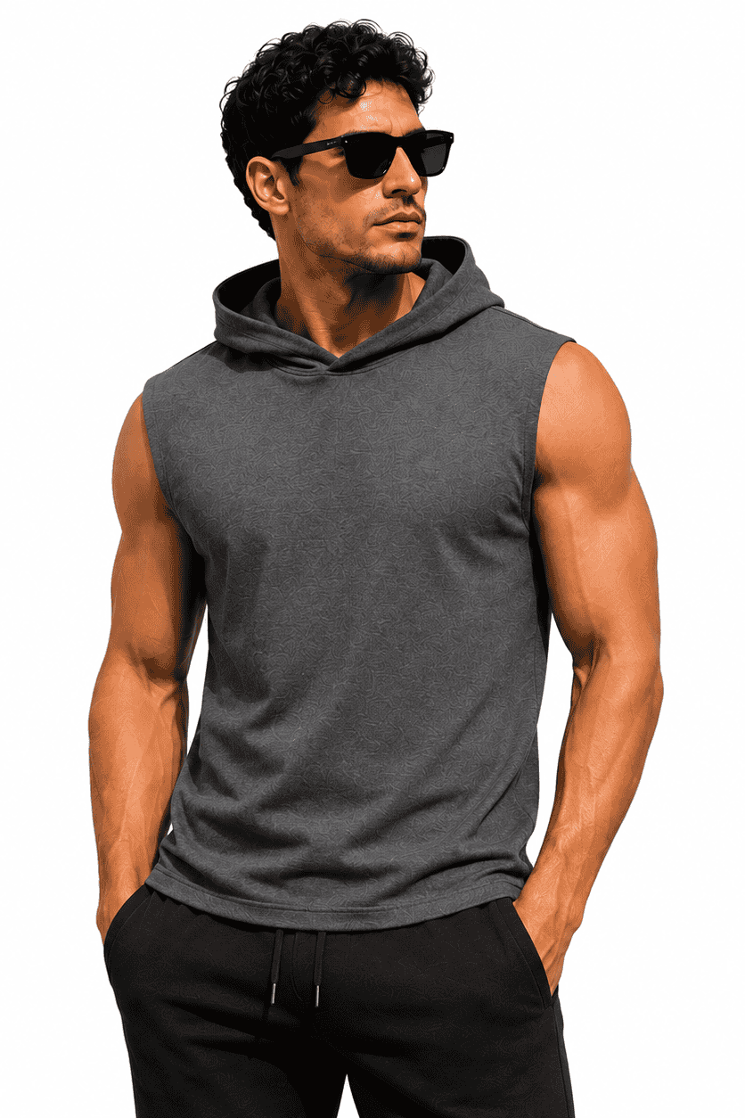 T-shirt męski bez rekawow z kapurem szary Danny