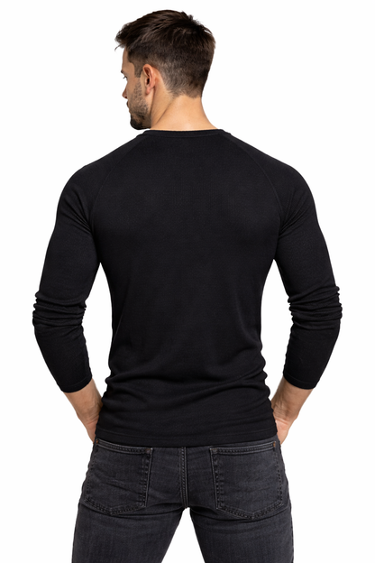 Koszulka męska czarna slim fit raglan ujęcie tyl