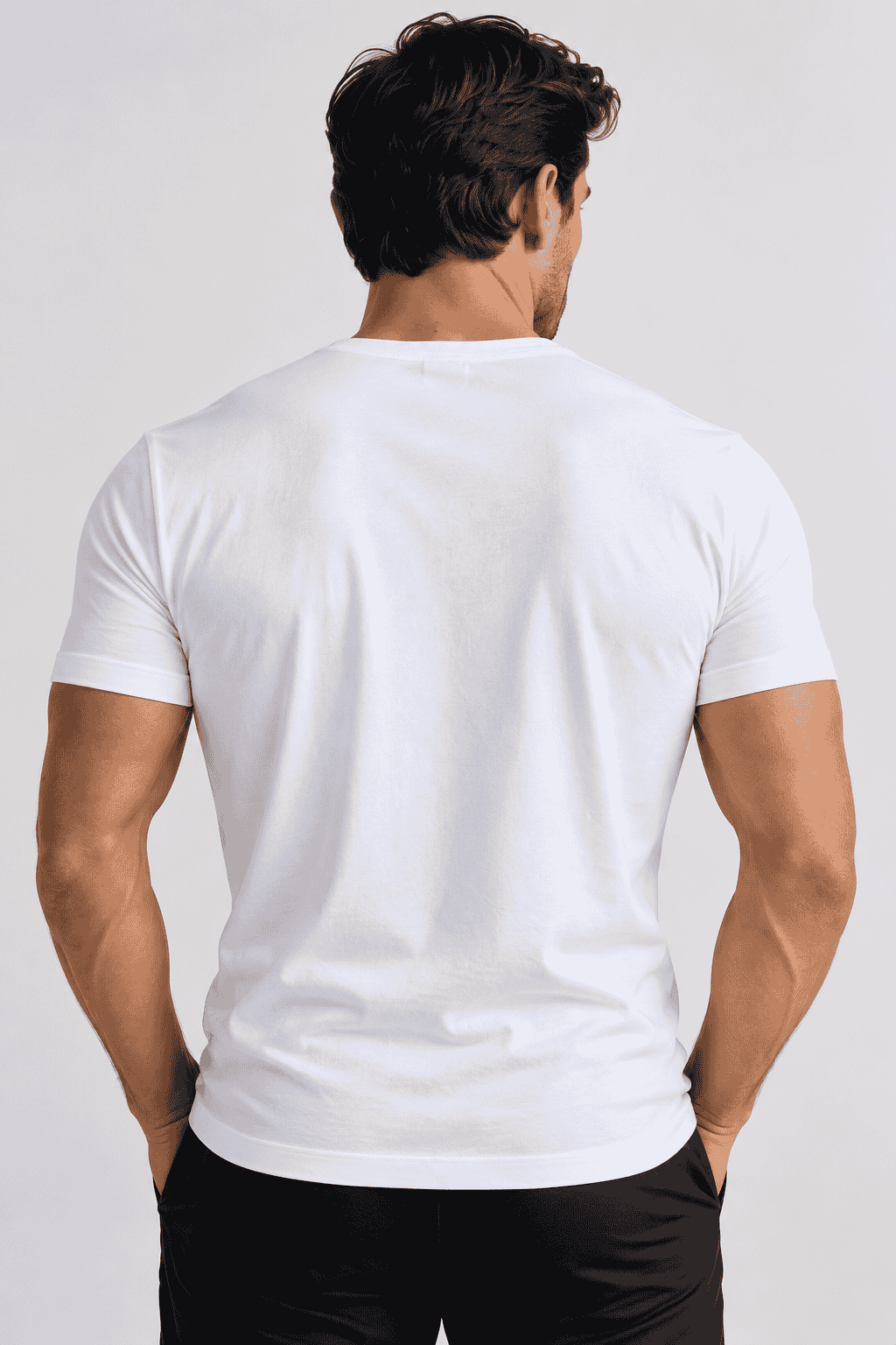 Biała koszulka męska Henley DANNY Slim Fit – widok z tyłu