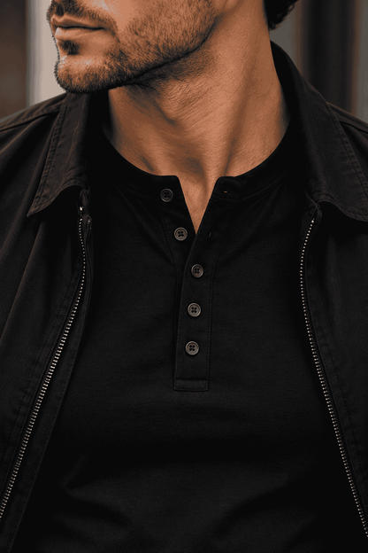 koszulka meska henley czarna danny detal