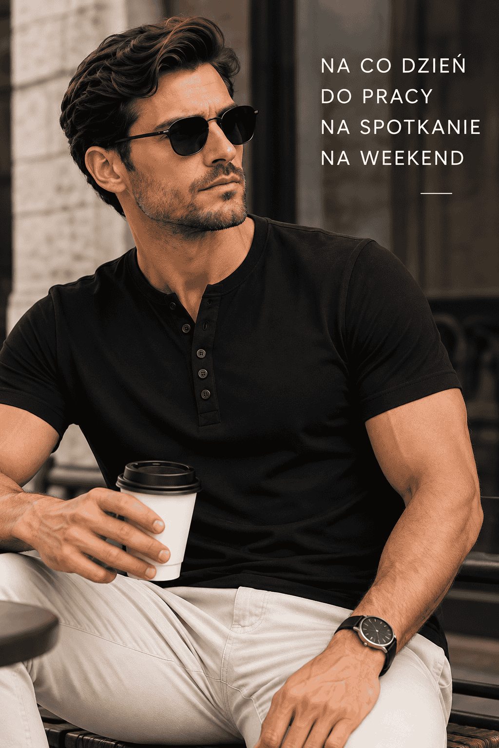 koszulka meska henley czarna danny kawa