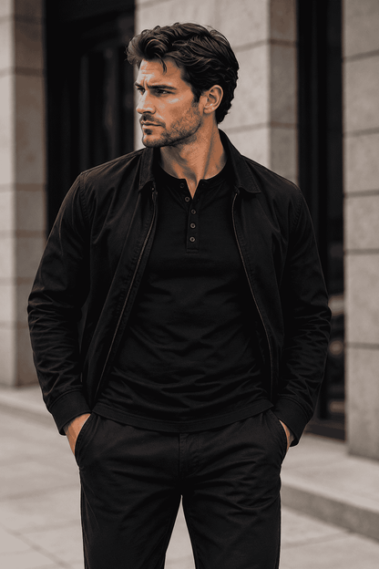 koszulka meska henley czarna danny casual