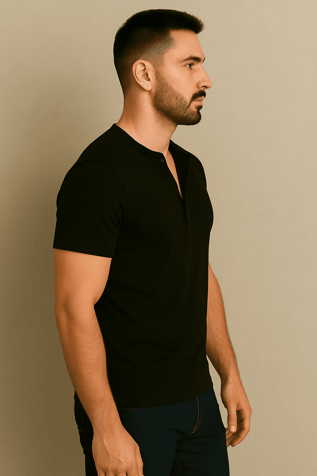 Koszulka męska Henley czarna – t-shirt z guzikami - DANNY