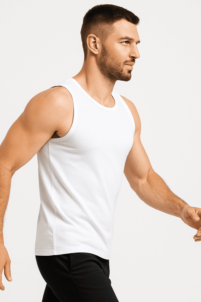 Koszulka męska Tank top bez rękawów biała W5509 - DANNY