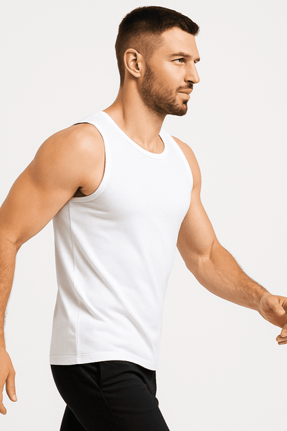 Koszulka męska Tank top bez rękawów biała W5509 - DANNY