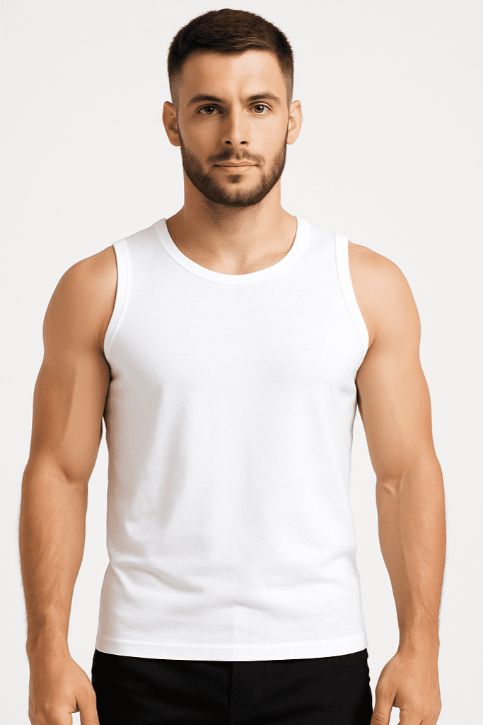 Koszulka męska Tank top bez rękawów biała W5509 - DANNY