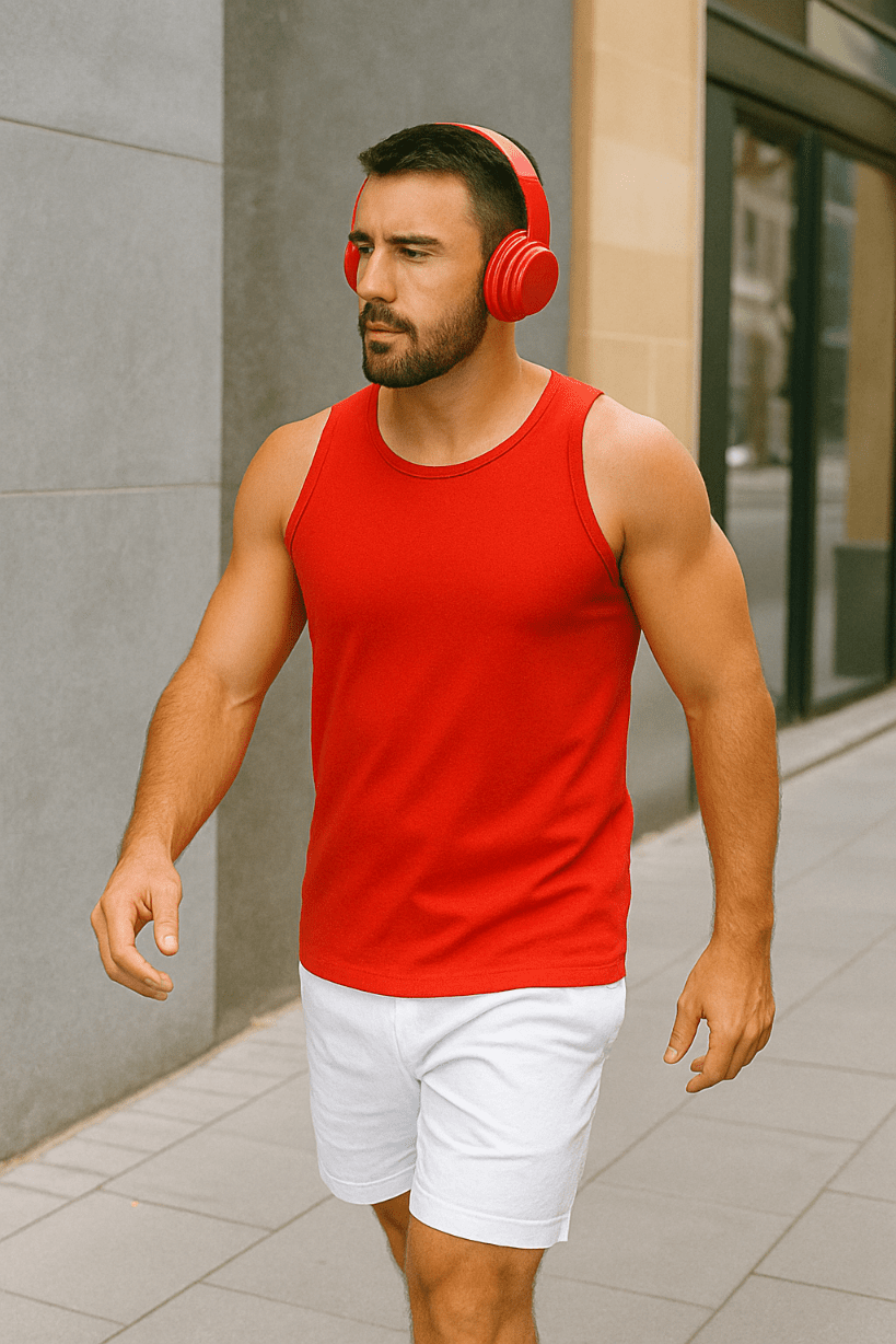 Koszulka męska Tank top bez rękawów czerwona W5509 - DANNY