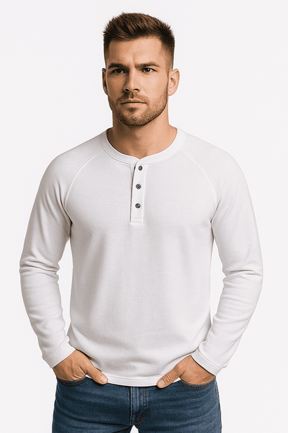Koszulka męska z długim rękawem biała z guzikami W5507 - DANNY
