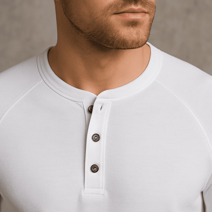 Koszulka męska z długim rękawem z guzikami biała W5507 - DANNY