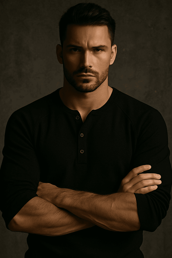 Koszulka męska z długim rękawem z guzikami czarna W5507 - DANNY