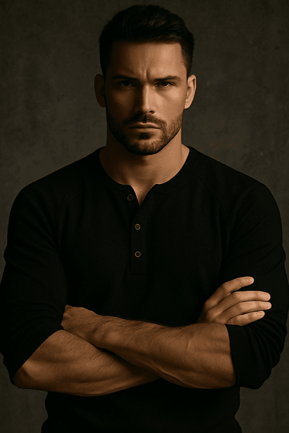 Koszulka męska z długim rękawem z guzikami czarna W5507 - DANNY