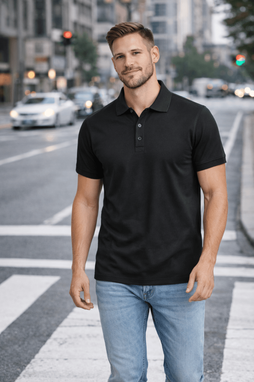 Koszulka Polo Męska Czarna Klasyczna 100% Bawełna - DANNY