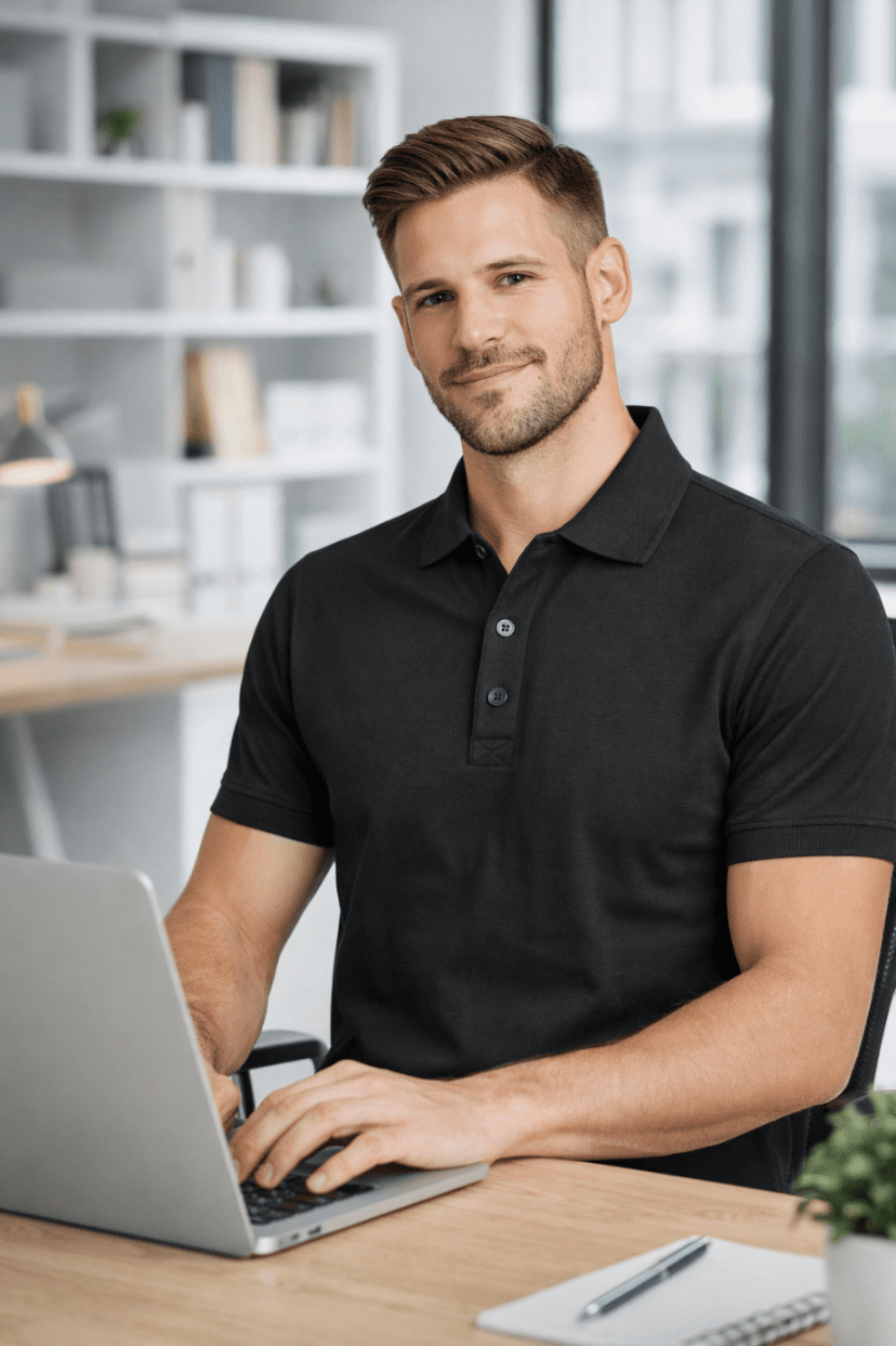 Koszulka Polo Męska Czarna Klasyczna 100% Bawełna - DANNY