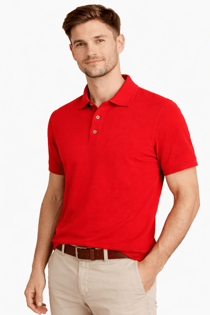Koszulka polo męska czerwona Klasyczna 100% Bawełna - DANNY