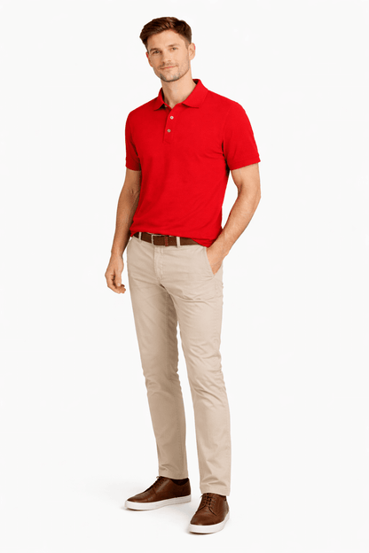 Koszulka polo męska czerwona Klasyczna 100% Bawełna - DANNY