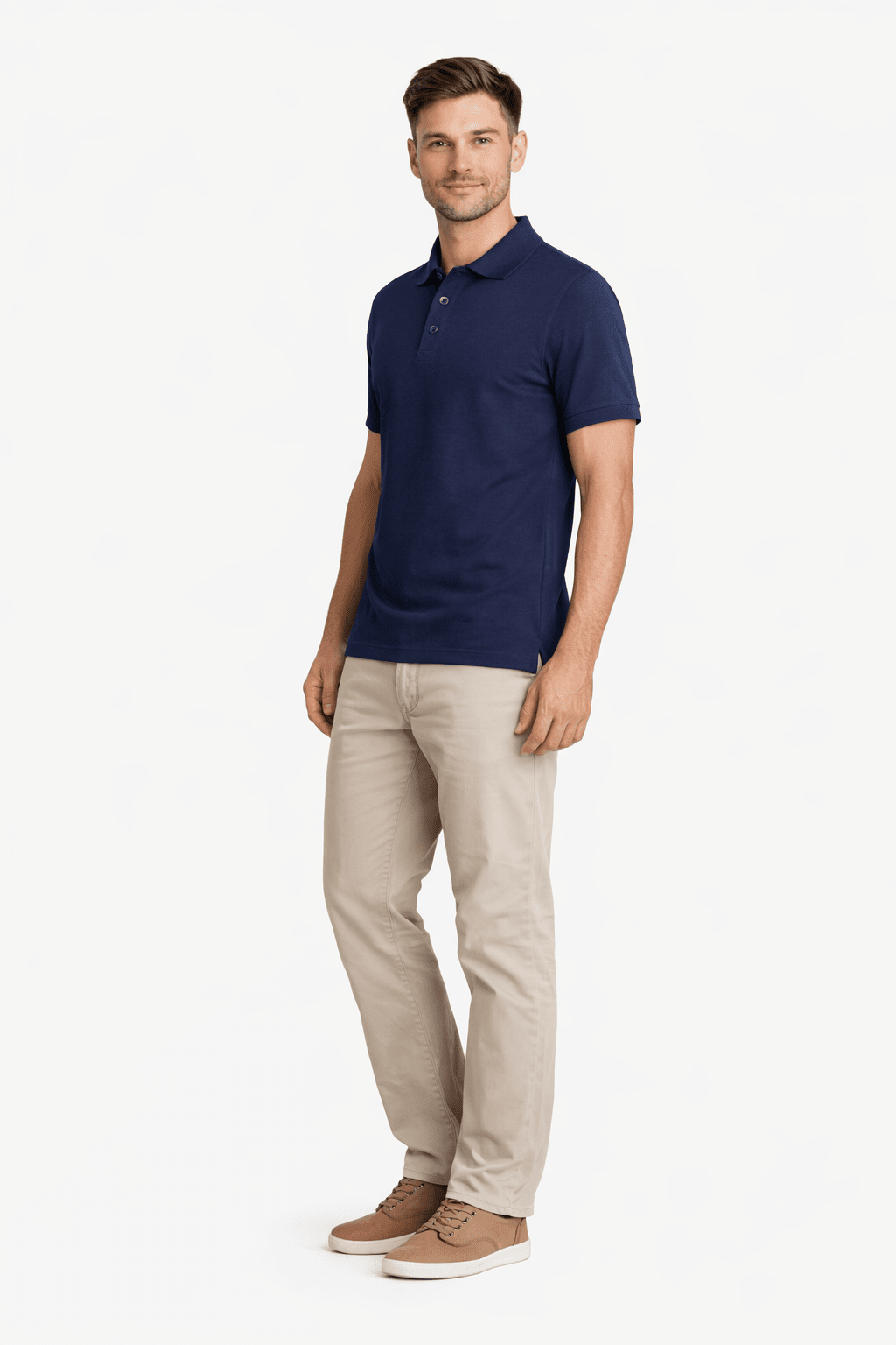 Koszulka polo męska granatowa pelna sylwetka