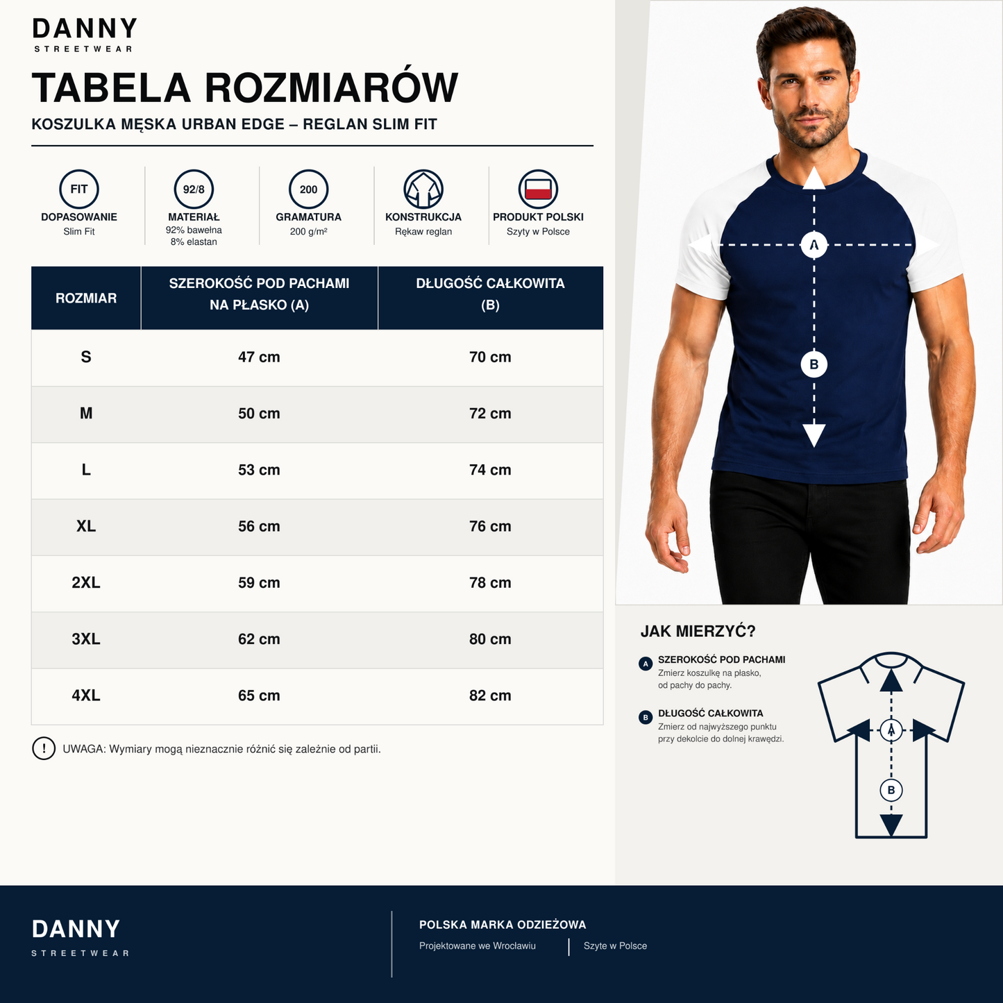 Tabela rozmiarów koszulki męskiej DANNY Urban Edge Slim Fit S–4XL