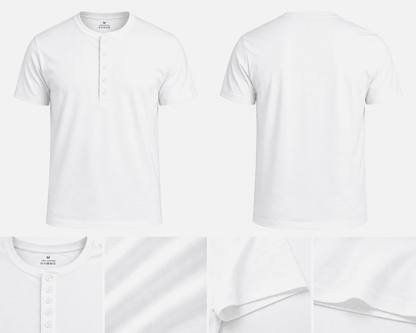 Koszulka męska Henley biała – t-shirt z guzikami, bawełna premium baner
