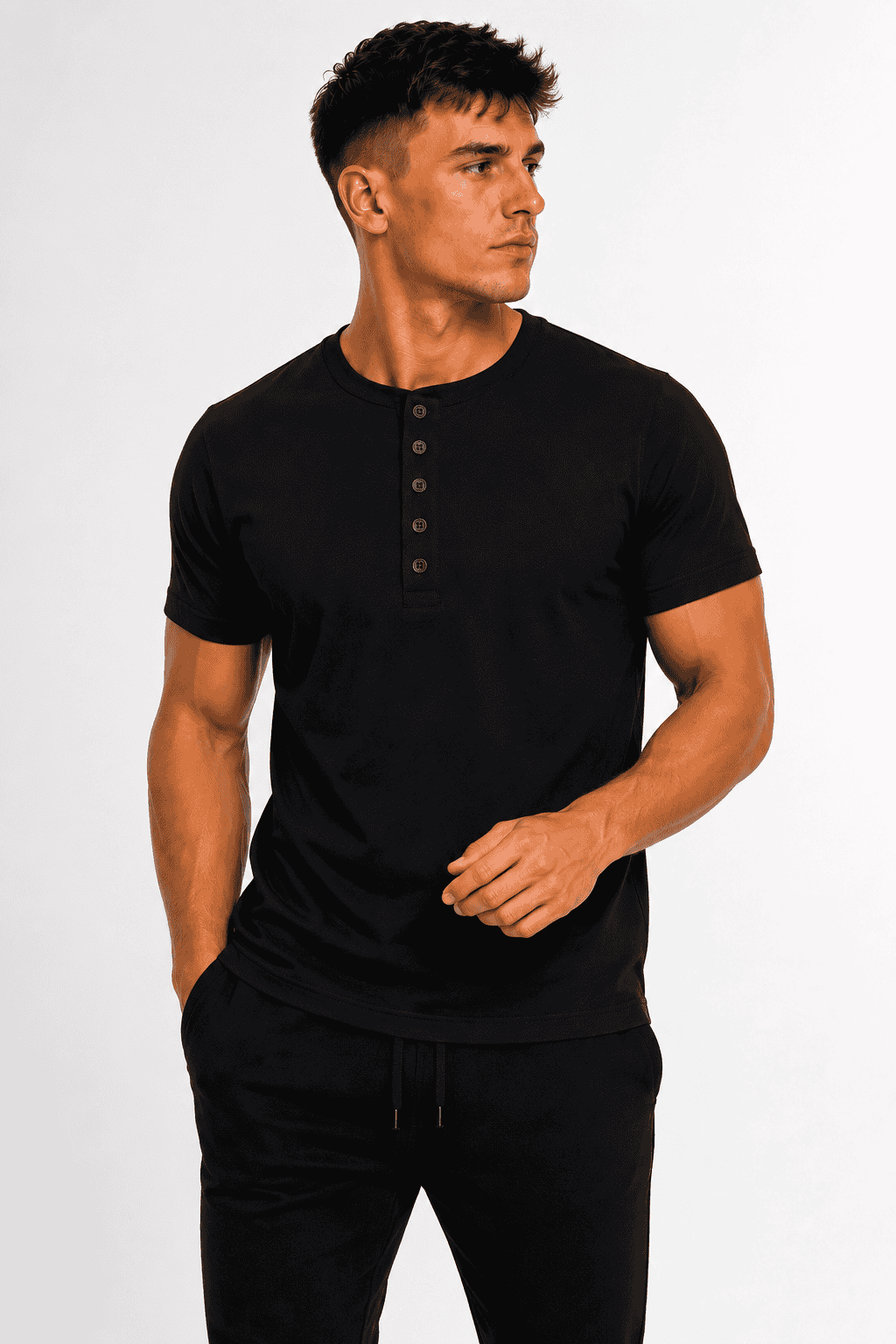 koszulka meska henley czarna danny przod