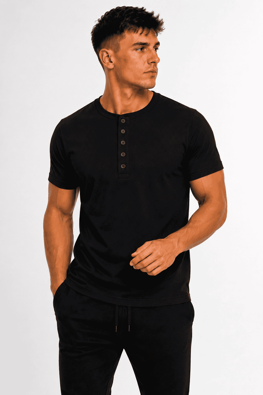 koszulka meska henley czarna danny przod