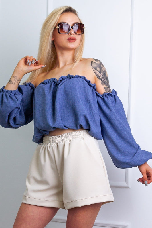 Lniane szorty damskie beżowe S89 - DANNY