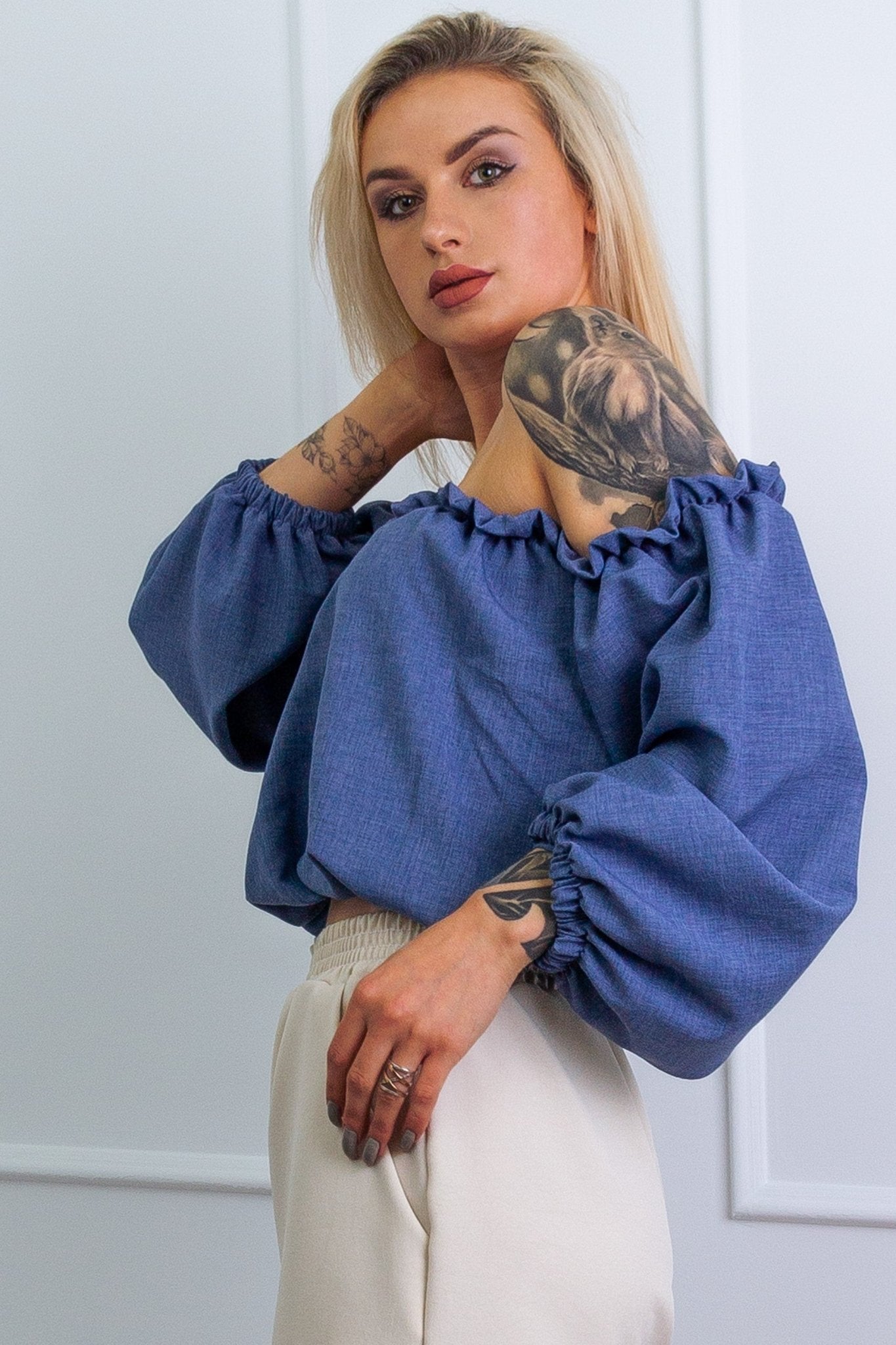 Lniane szorty damskie beżowe S89 - DANNY