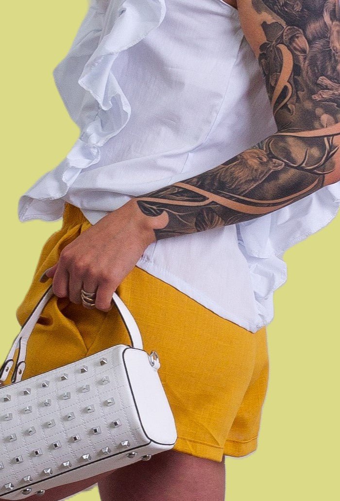 Lniane szorty damskie żółte S89 - DANNY