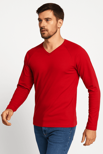 Longsleeve męski Czerwony z dekoltem V - DANNY