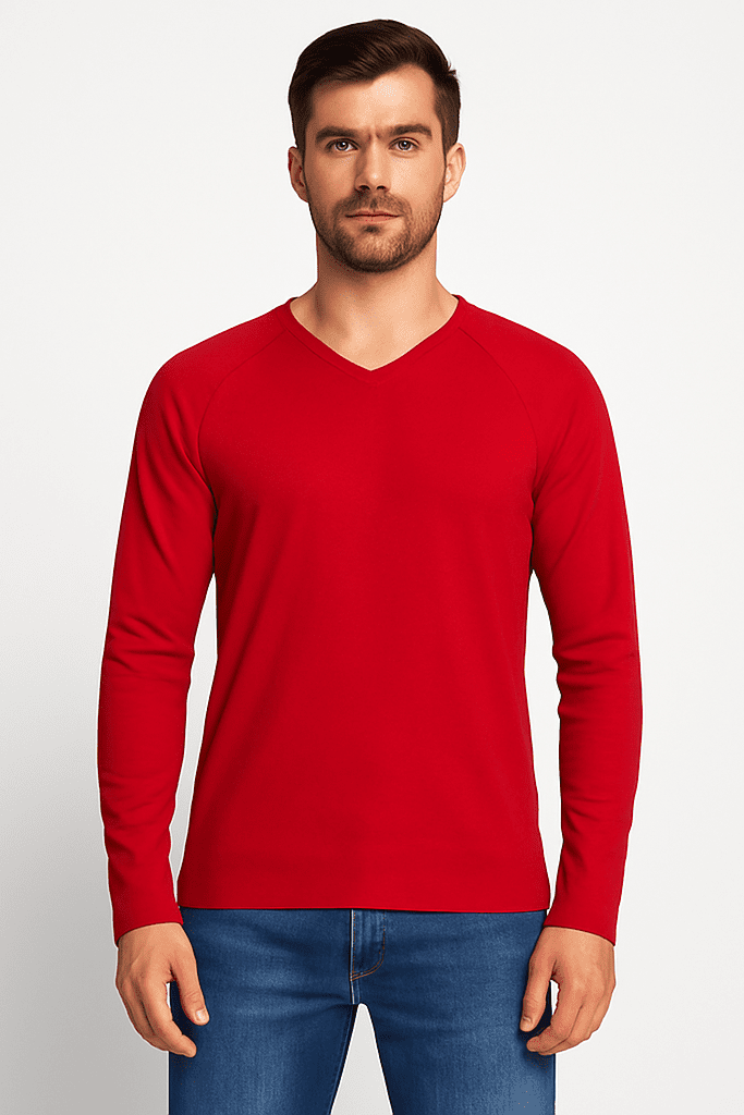 Longsleeve męski Czerwony z dekoltem V - DANNY