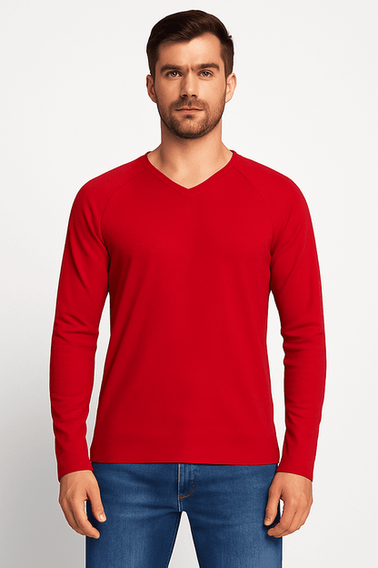 Longsleeve męski Czerwony z dekoltem V - DANNY