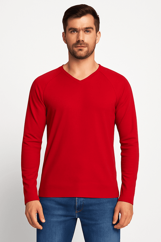 Longsleeve męski Czerwony z dekoltem V - DANNY